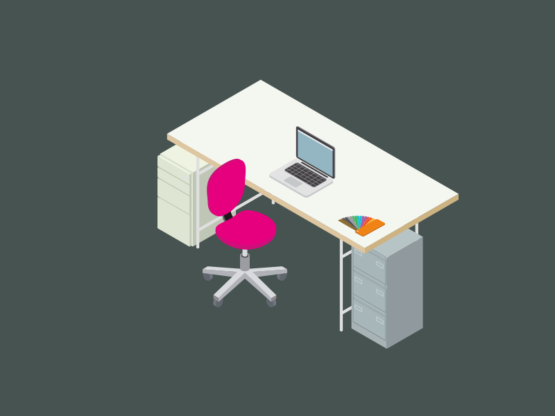 Illustration Isometrie Arbeitszimmer