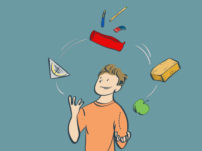 Illustration jonglierender Schüler